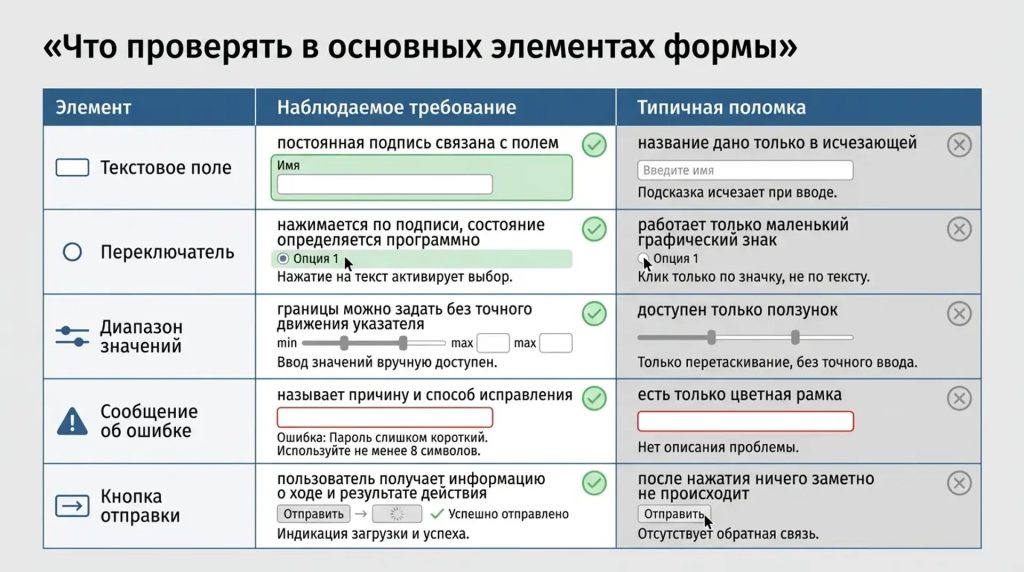 Что проверять в основных элементах формы